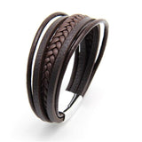 Trendy Genuine Leather Bracelets Men Stainless Steel Multilayer Braided Rope Bracelets