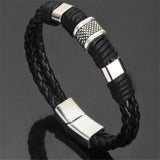 Trendy Genuine Leather Bracelets Men Stainless Steel Multilayer Braided Rope Bracelets